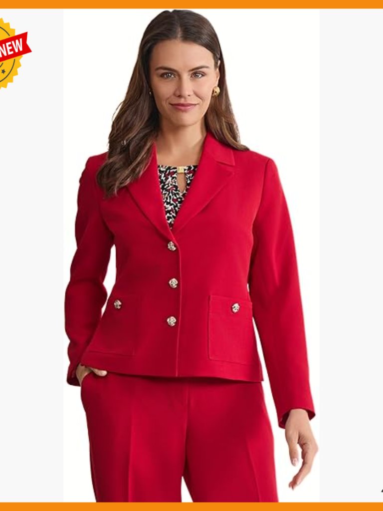 Stretch Crepe Blazer With Notched Collar And Gold Buttons